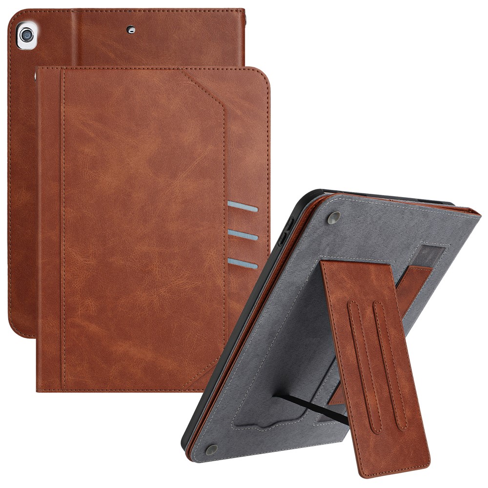 For iPad 9.7-inch (2018) / (2017) / Air 2 / Air (2013) Wallet Case Auto Wake / Sleep Leather Flip Tablet Cover Cowhide Texture - Yellow - Brown