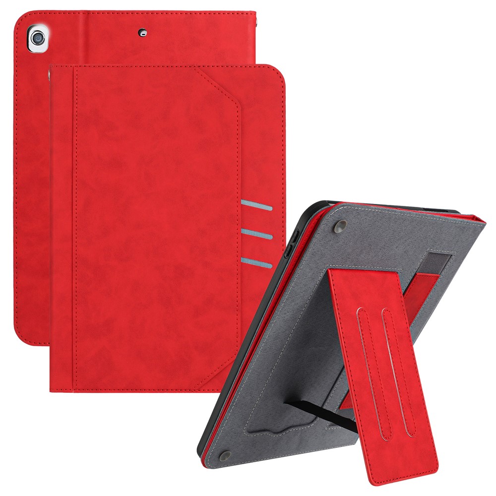 For iPad 9.7-inch (2018) / (2017) / Air 2 / Air (2013) Wallet Case Auto Wake / Sleep Leather Flip Tablet Cover Cowhide Texture - Yellow - Red