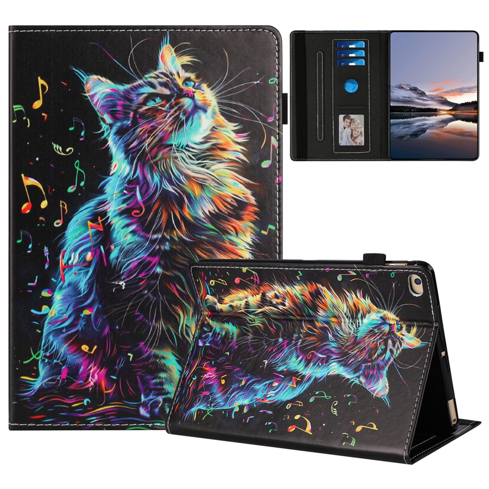 Tablet Case For iPad 9.7-inch (2018) / (2017) / iPad Air 2 / Air (2013) Pattern Leather Cover with Auto Sleep / Wake, Card Holder - Musical Note Cat