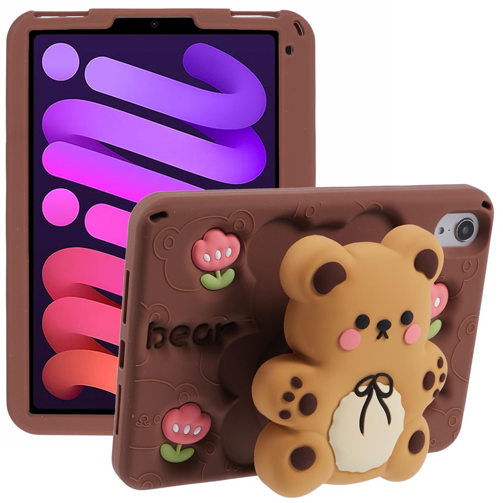 For iPad mini (2024) / mini (2021) Silicone Case Bear Kickstand Tulip Tablet Cover