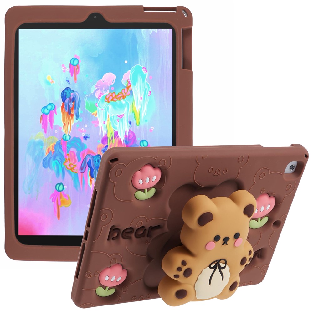 For iPad 9.7-inch (2018) / (2017) Silicone Case Bear Kickstand Tulip Tablet Cover
