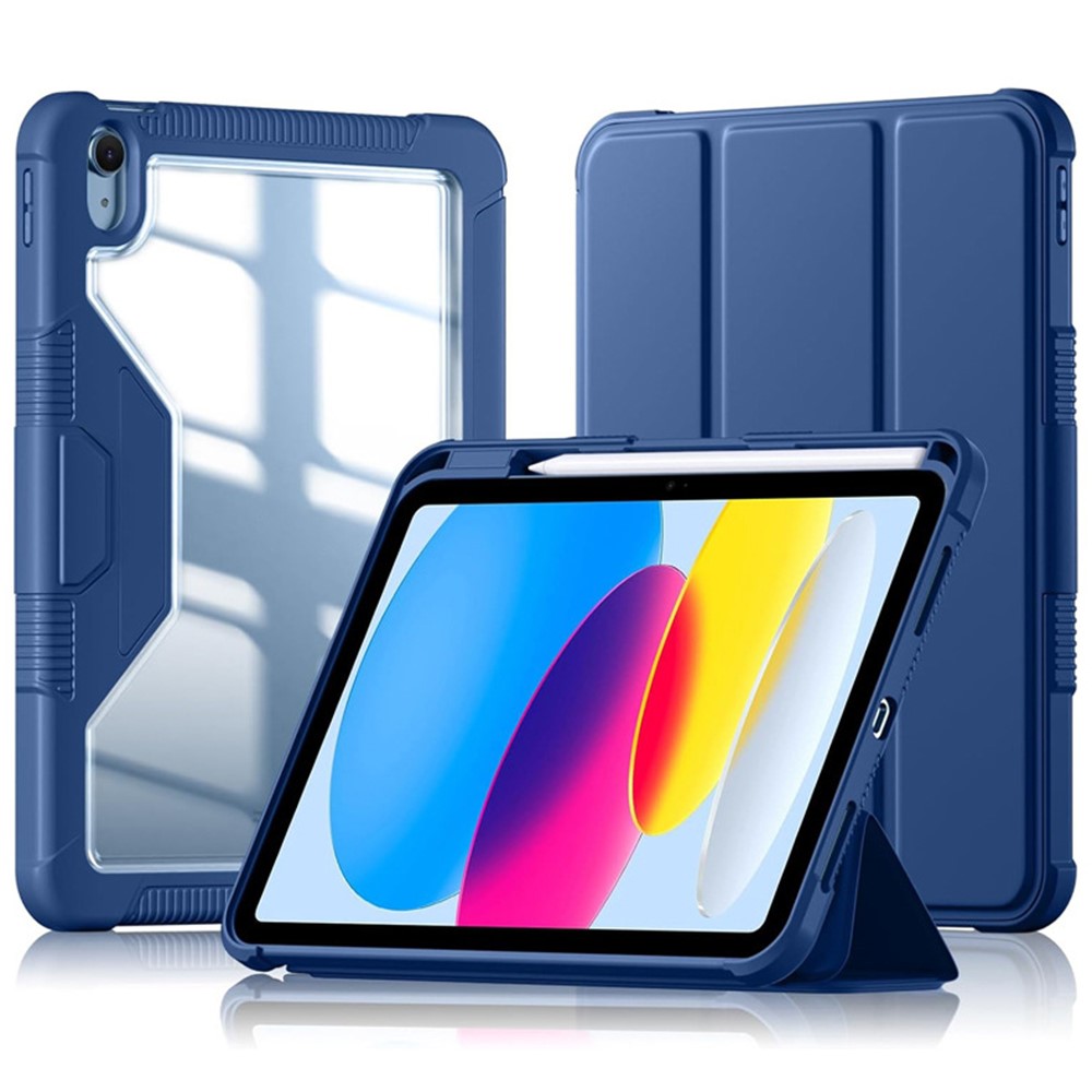Bulk Purchasing For iPad (2025) / 10.9 (2022) Case Stand Leather+TPU+PC Clear Tablet Cover with Pen Slot - Blue