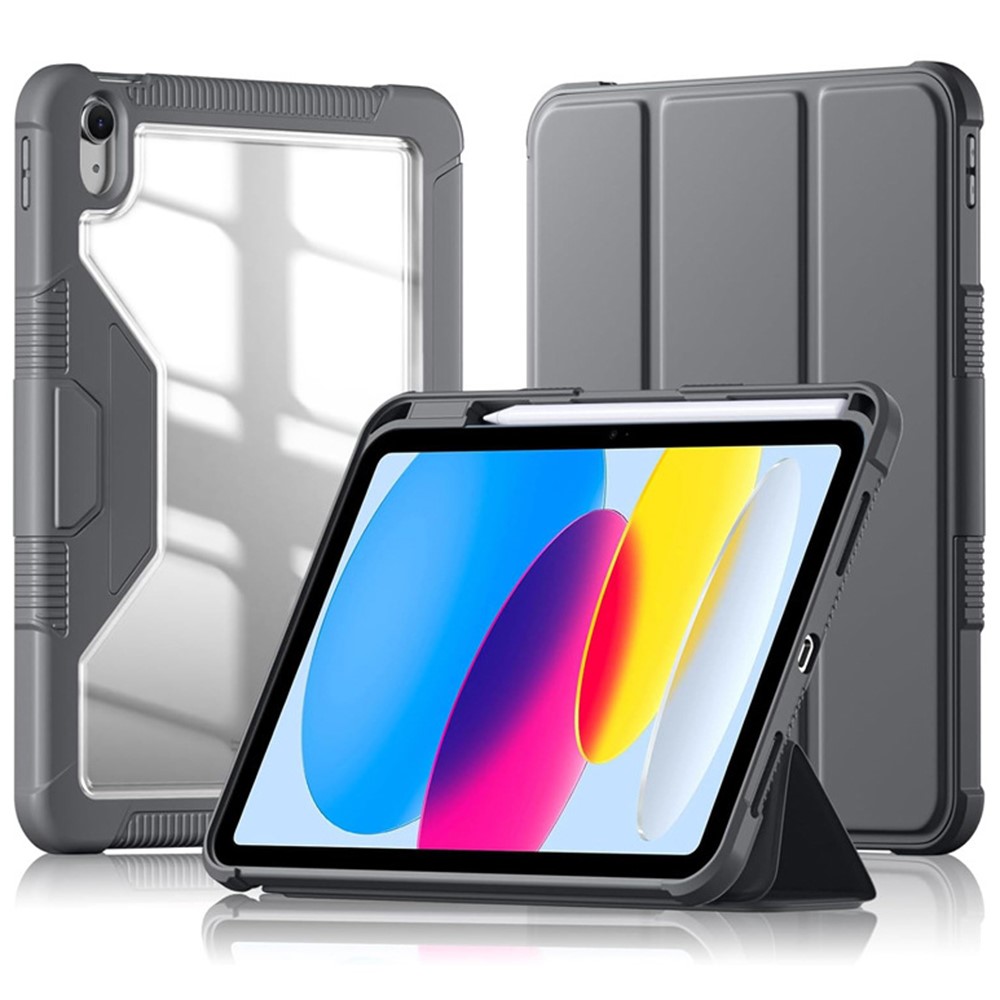 Bulk Purchasing For iPad (2025) / 10.9 (2022) Case Stand Leather+TPU+PC Clear Tablet Cover with Pen Slot - Grey