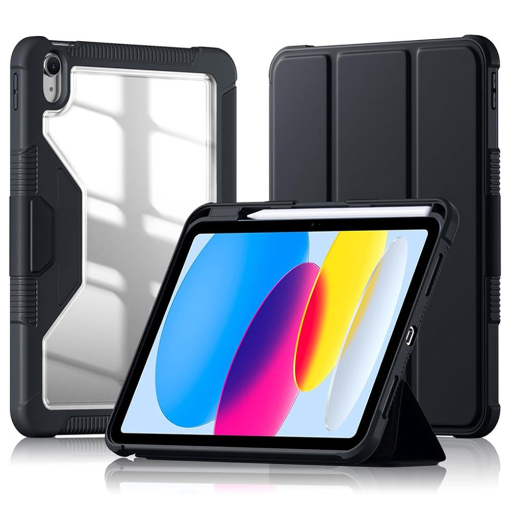 Bulk Purchasing For iPad (2025) / 10.9 (2022) Case Stand Leather+TPU+PC Clear Tablet Cover with Pen Slot - Black