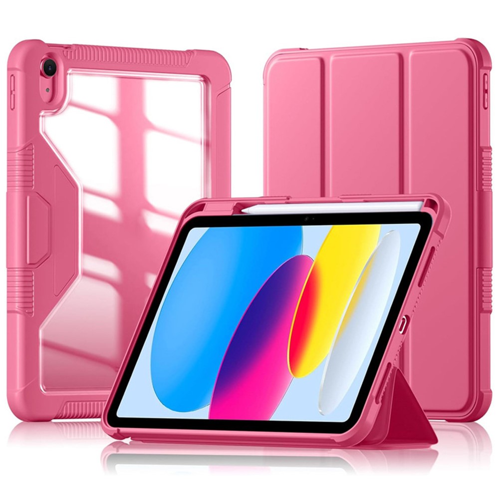 Bulk Purchasing For iPad (2025) / 10.9 (2022) Case Stand Leather+TPU+PC Clear Tablet Cover with Pen Slot - Rose