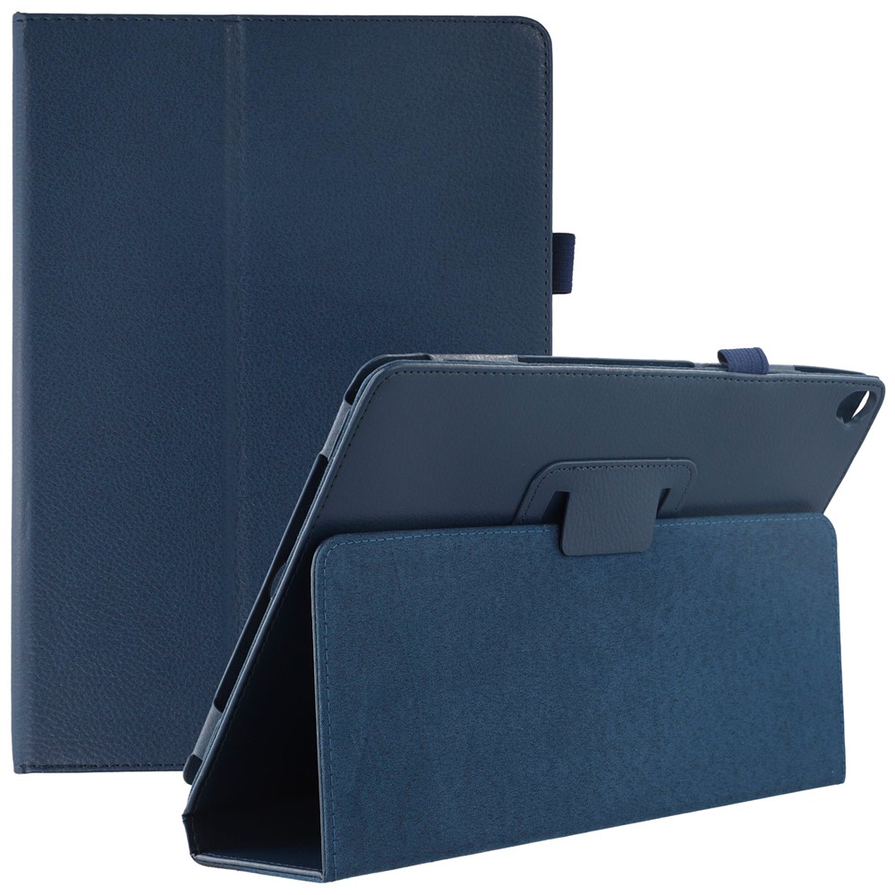 Tablet Case For iPad 10.2 (2021)  /  (2020)  /  (2019) Litchi Texture Bi-Fold Stand Leather Cover - Dark Blue