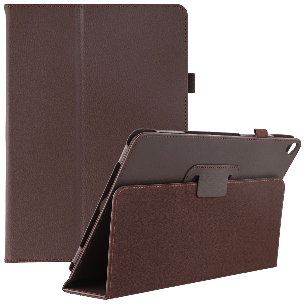Tablet Case For iPad 10.2 (2021)  /  (2020)  /  (2019) Litchi Texture Bi-Fold Stand Leather Cover - Brown