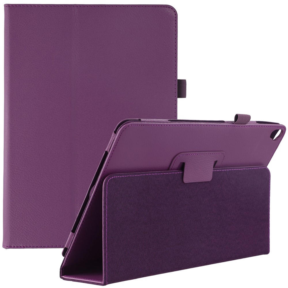 Tablet Case For iPad 10.2 (2021)  /  (2020)  /  (2019) Litchi Texture Bi-Fold Stand Leather Cover - Purple