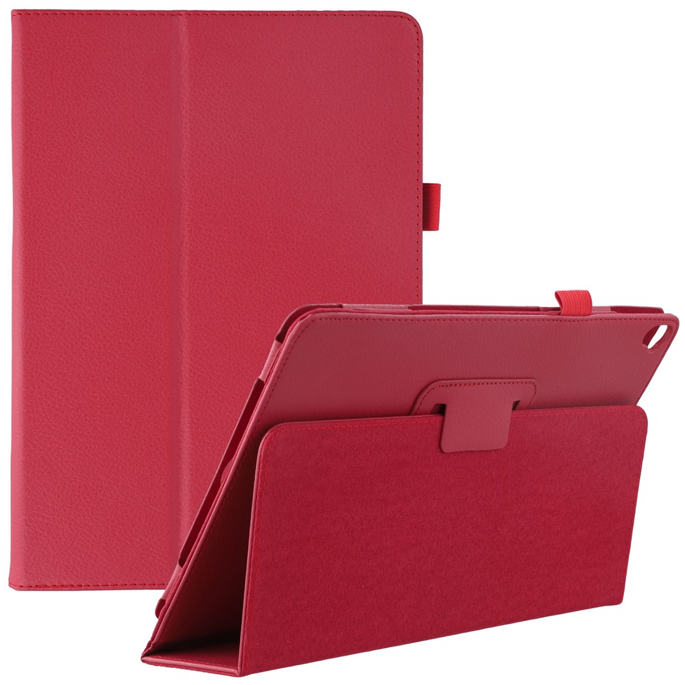 Tablet Case For iPad 10.2 (2021)  /  (2020)  /  (2019) Litchi Texture Bi-Fold Stand Leather Cover - Red