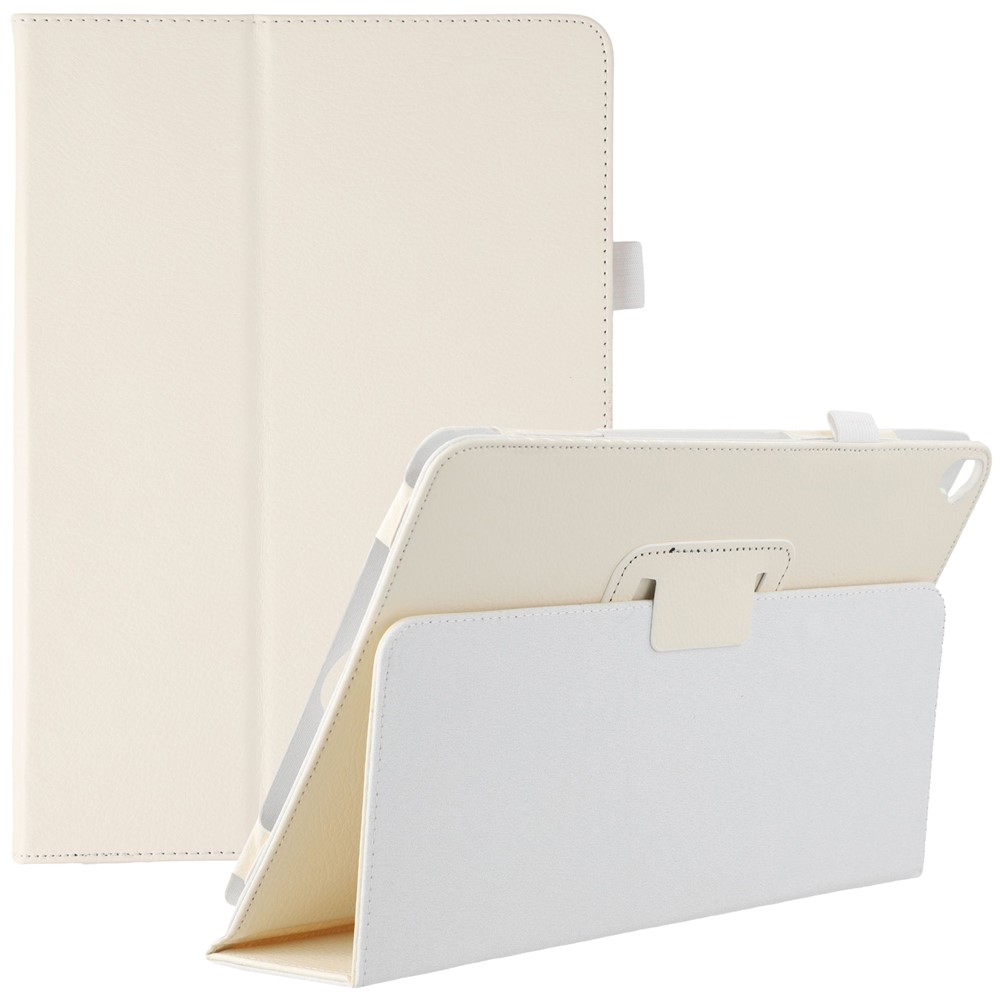 Tablet Case For iPad 10.2 (2021)  /  (2020)  /  (2019) Litchi Texture Bi-Fold Stand Leather Cover - White
