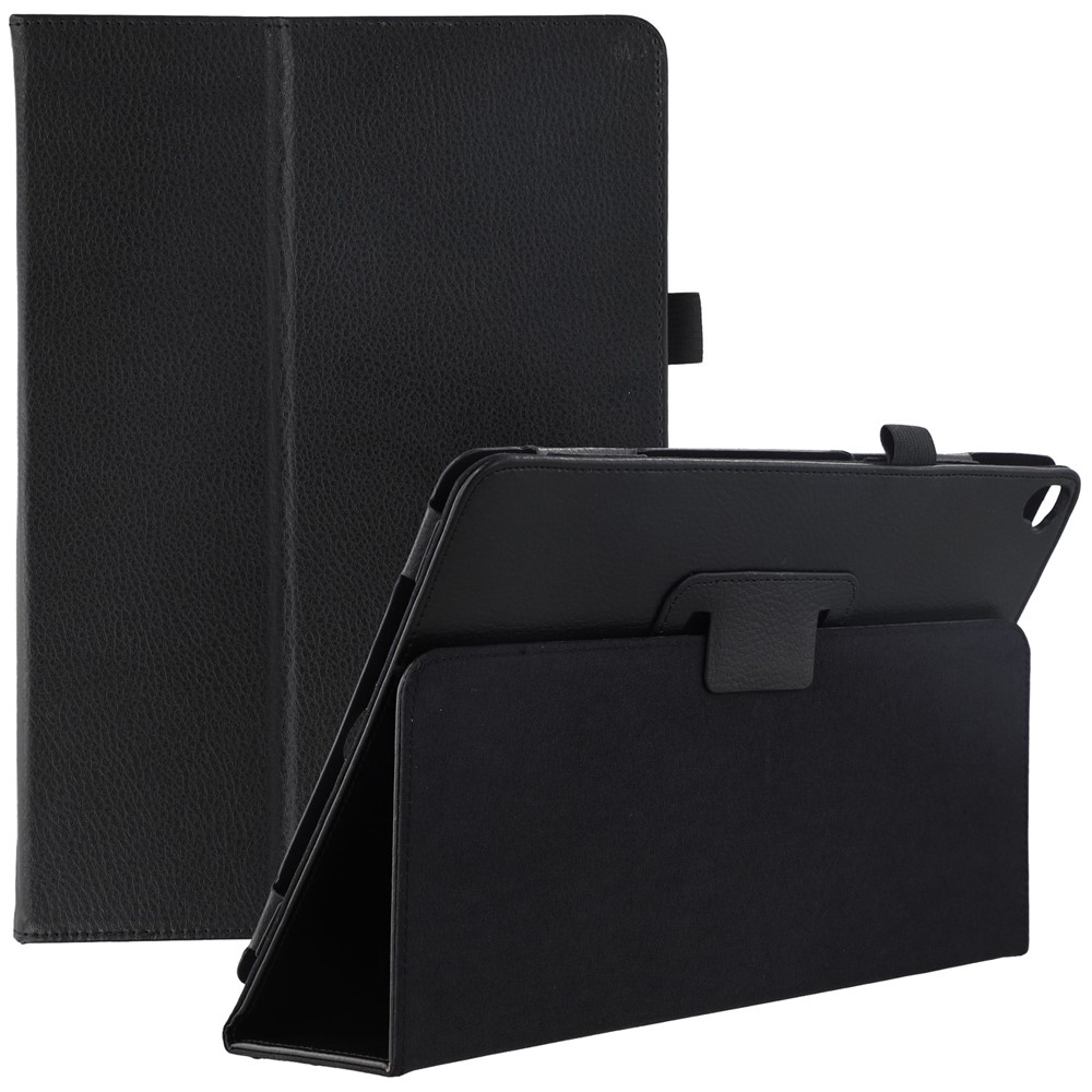 Tablet Case For iPad 10.2 (2021)  /  (2020)  /  (2019) Litchi Texture Bi-Fold Stand Leather Cover - Black