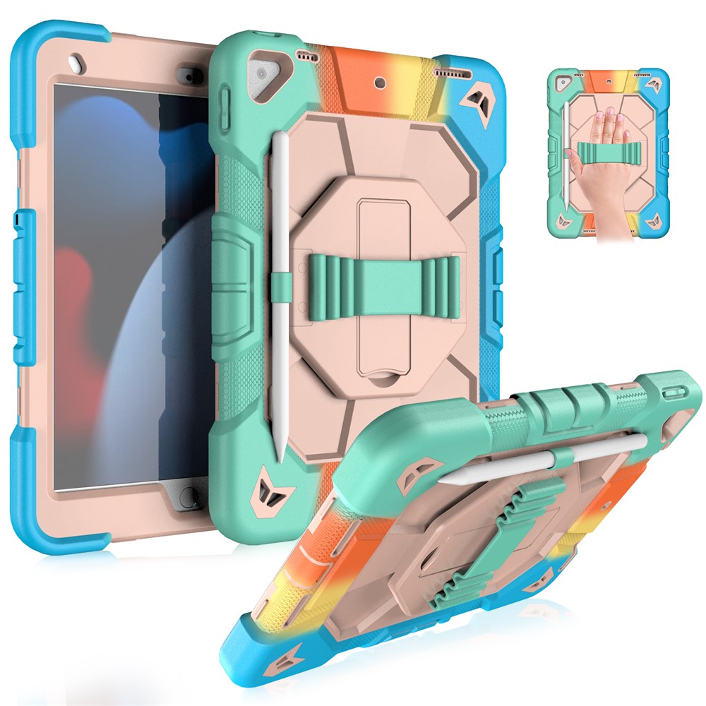 Tablet Case For iPad 10.2 (2021) / (2020) / (2019) PC + Silicone Wrist Strap Protective Cover - Rainbow