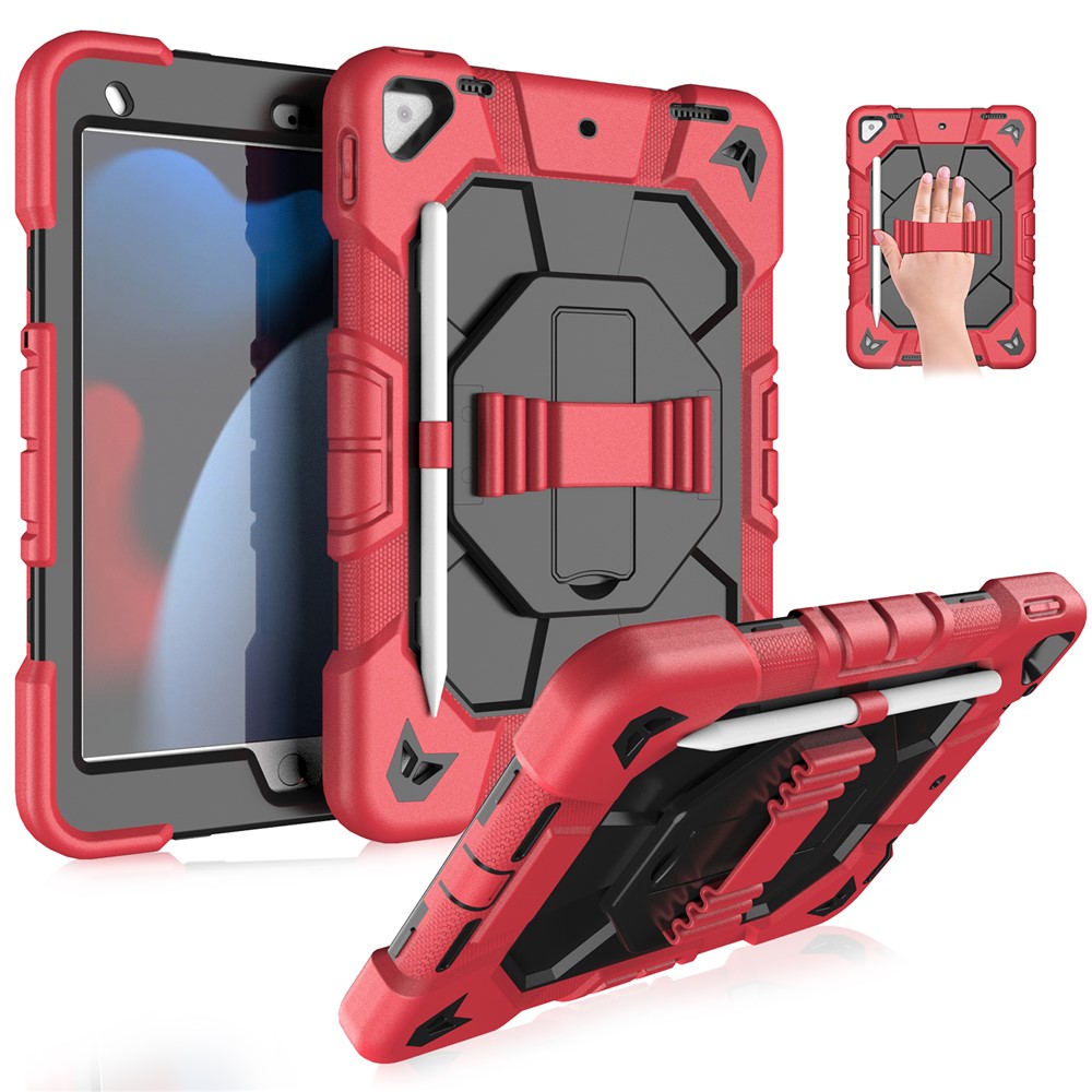 Tablet Case For iPad 10.2 (2021) / (2020) / (2019) PC + Silicone Wrist Strap Protective Cover - Red + Black