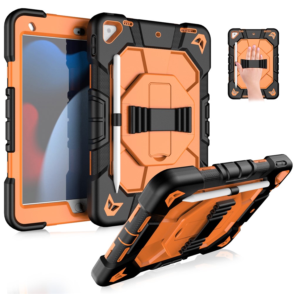 Tablet Case For iPad 10.2 (2021) / (2020) / (2019) PC + Silicone Wrist Strap Protective Cover - Black + Orange