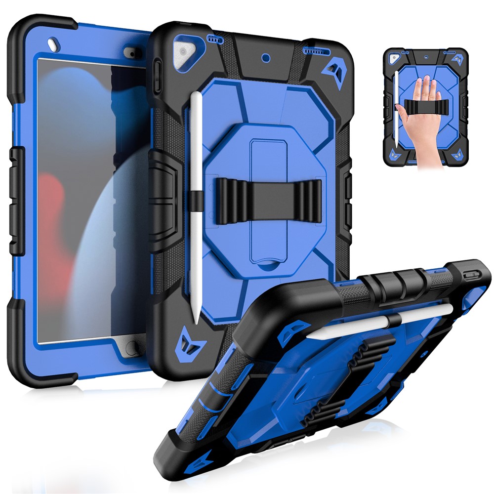 Tablet Case For iPad 10.2 (2021) / (2020) / (2019) PC + Silicone Wrist Strap Protective Cover - Black + Blue