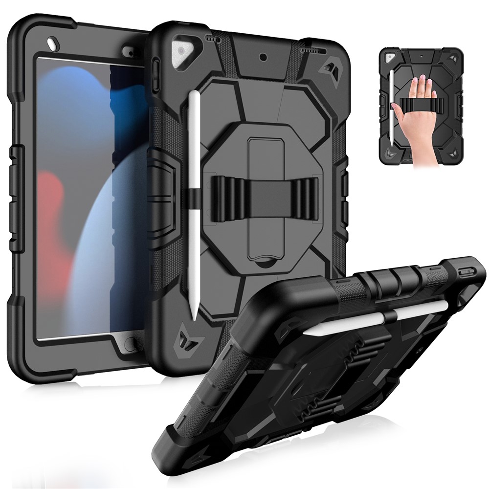 Tablet Case For iPad 10.2 (2021) / (2020) / (2019) PC + Silicone Wrist Strap Protective Cover - Black