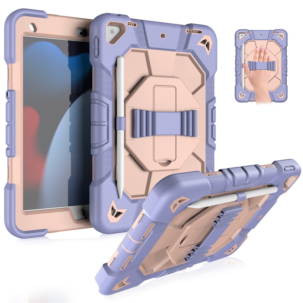 Tablet Case For iPad 10.2 (2021) / (2020) / (2019) PC + Silicone Wrist Strap Protective Cover - Purple + Pink