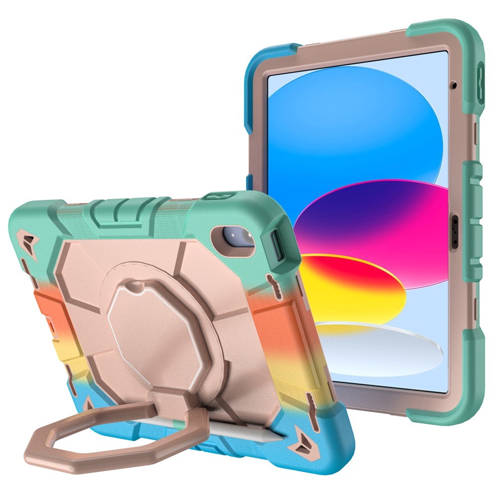 For iPad (2025) / 10.9 (2022) Case with Hand Grip Kickstand PC + Silicone Tablet Cover - Rainbow