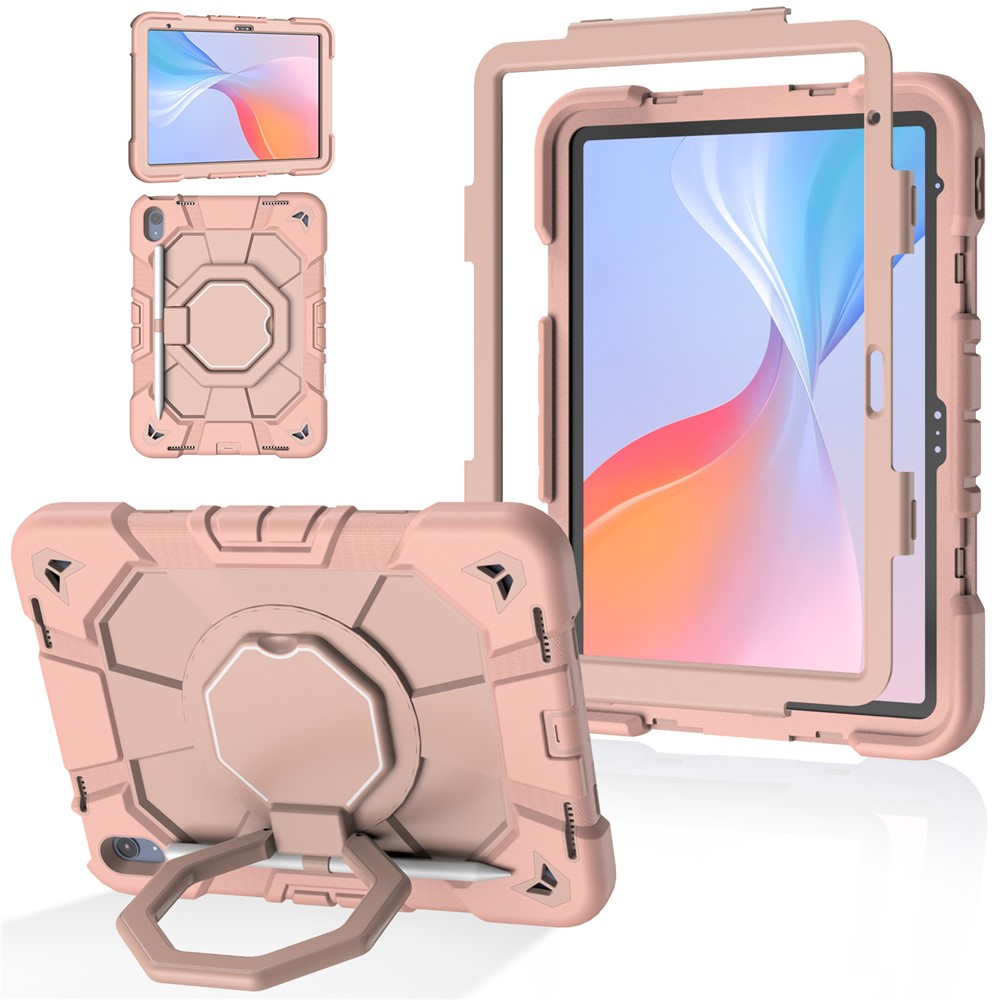 For iPad (2025) / 10.9 (2022) Case with Hand Grip Kickstand PC + Silicone Tablet Cover - Pink + Pink