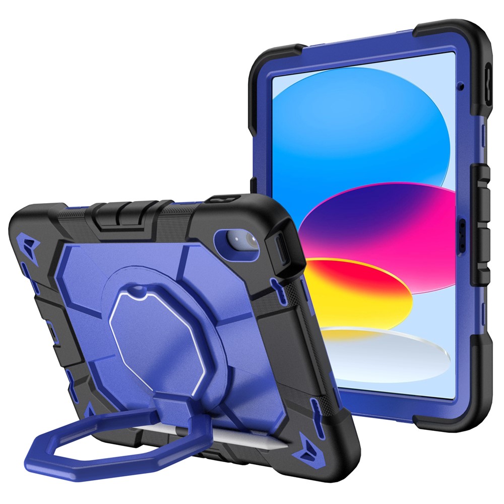 For iPad (2025) / 10.9 (2022) Case with Hand Grip Kickstand PC + Silicone Tablet Cover - Black + Blue