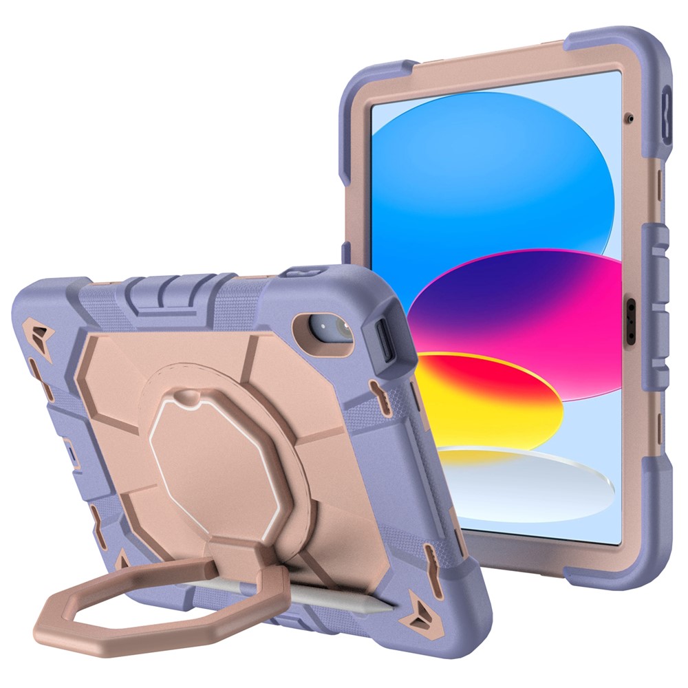 For iPad (2025) / 10.9 (2022) Case with Hand Grip Kickstand PC + Silicone Tablet Cover - Purple + Pink