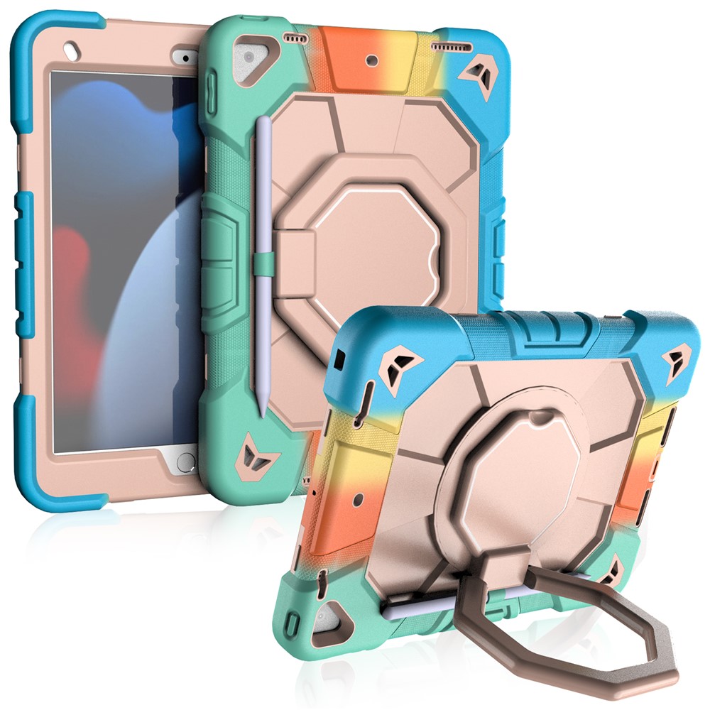 Tablet Case For iPad 10.2 (2021) / (2020) / (2019) PC + Silicone Cover with Hand Grip Kickstand - Rainbow