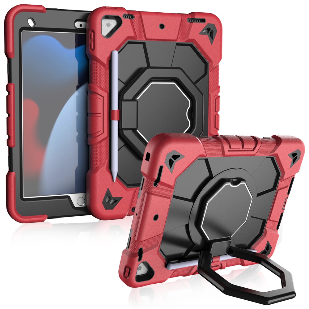 Tablet Case For iPad 10.2 (2021) / (2020) / (2019) PC + Silicone Cover with Hand Grip Kickstand - Red + Black