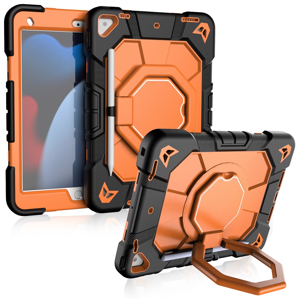 Tablet Case For iPad 10.2 (2021) / (2020) / (2019) PC + Silicone Cover with Hand Grip Kickstand - Black + Orange