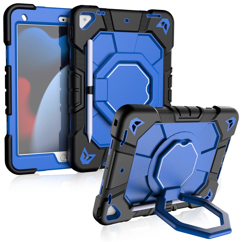 Tablet Case For iPad 10.2 (2021) / (2020) / (2019) PC + Silicone Cover with Hand Grip Kickstand - Black + Blue