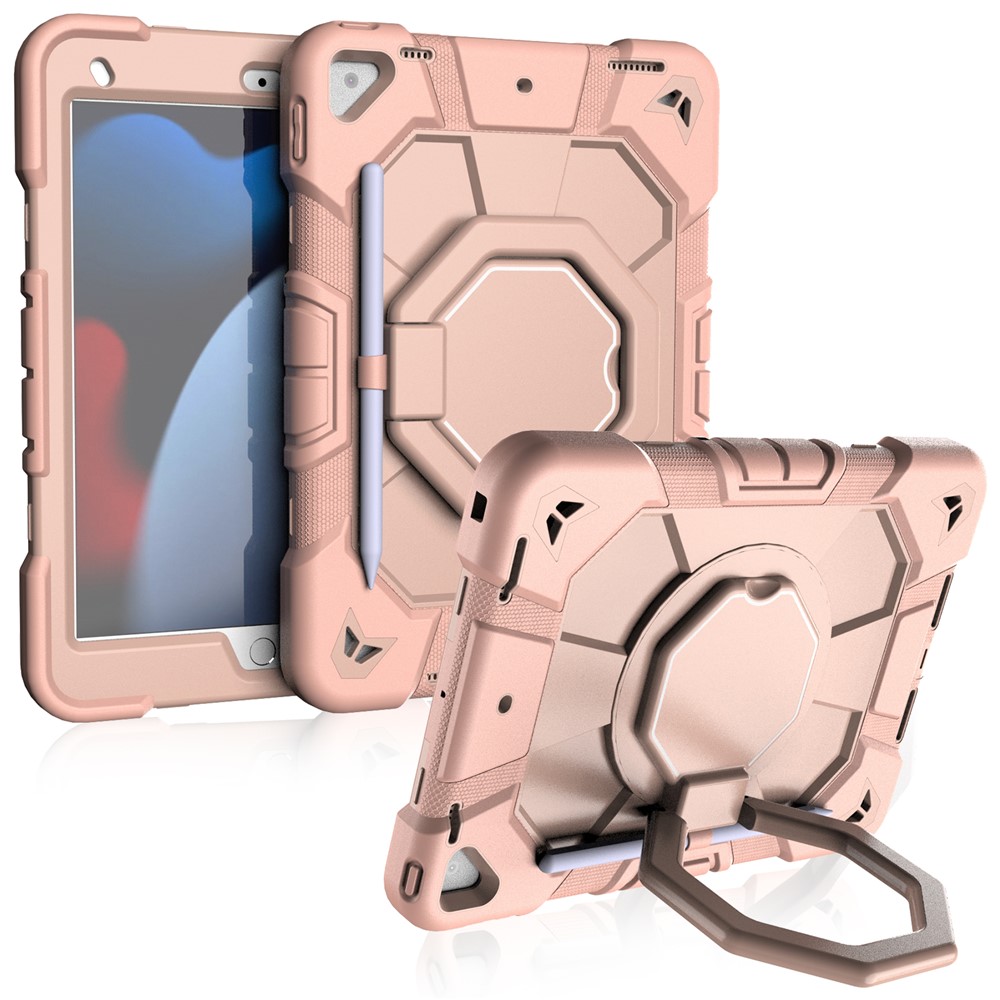 Tablet Case For iPad 10.2 (2021) / (2020) / (2019) PC + Silicone Cover with Hand Grip Kickstand - Pink + Pink