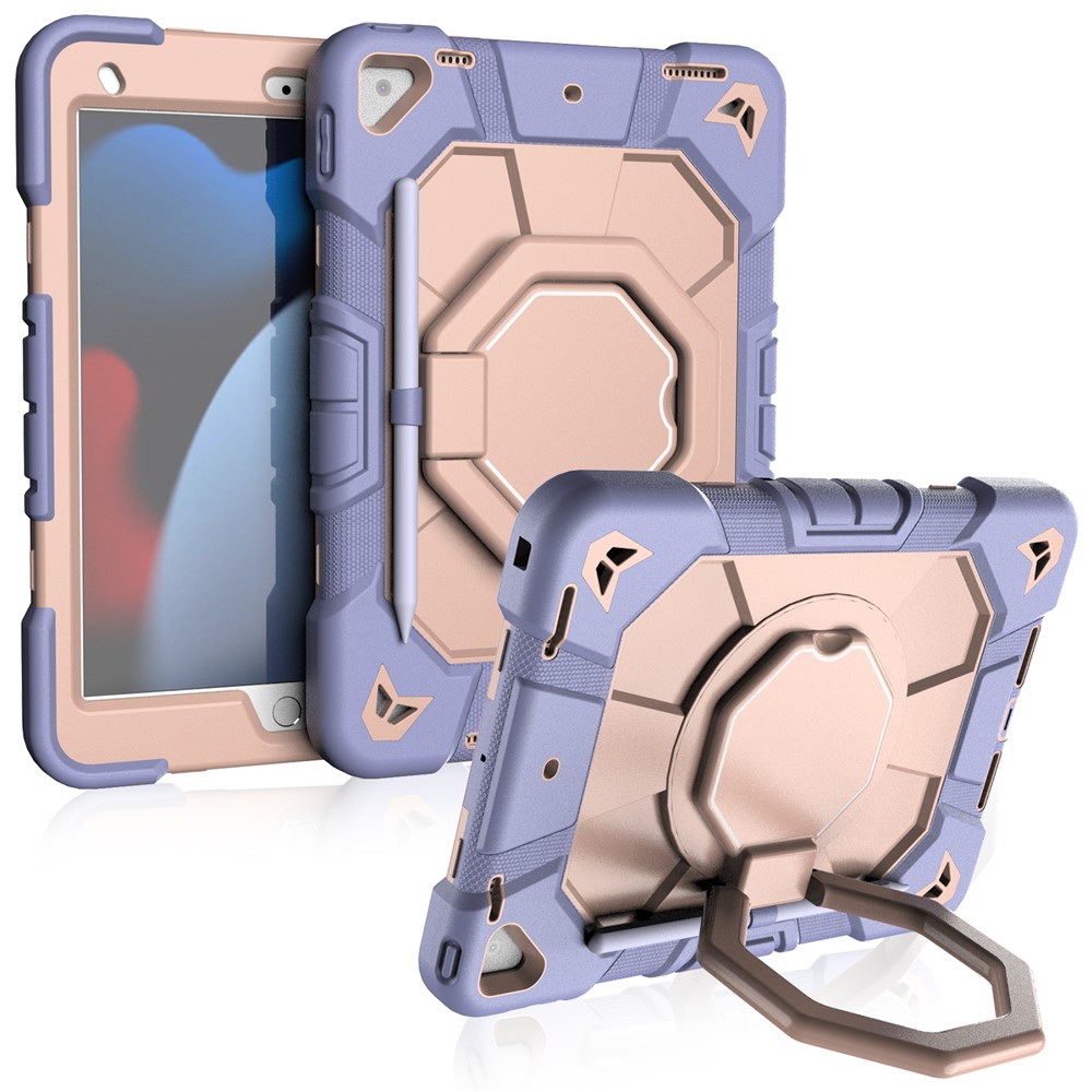Tablet Case For iPad 10.2 (2021) / (2020) / (2019) PC + Silicone Cover with Hand Grip Kickstand - Purple + Pink