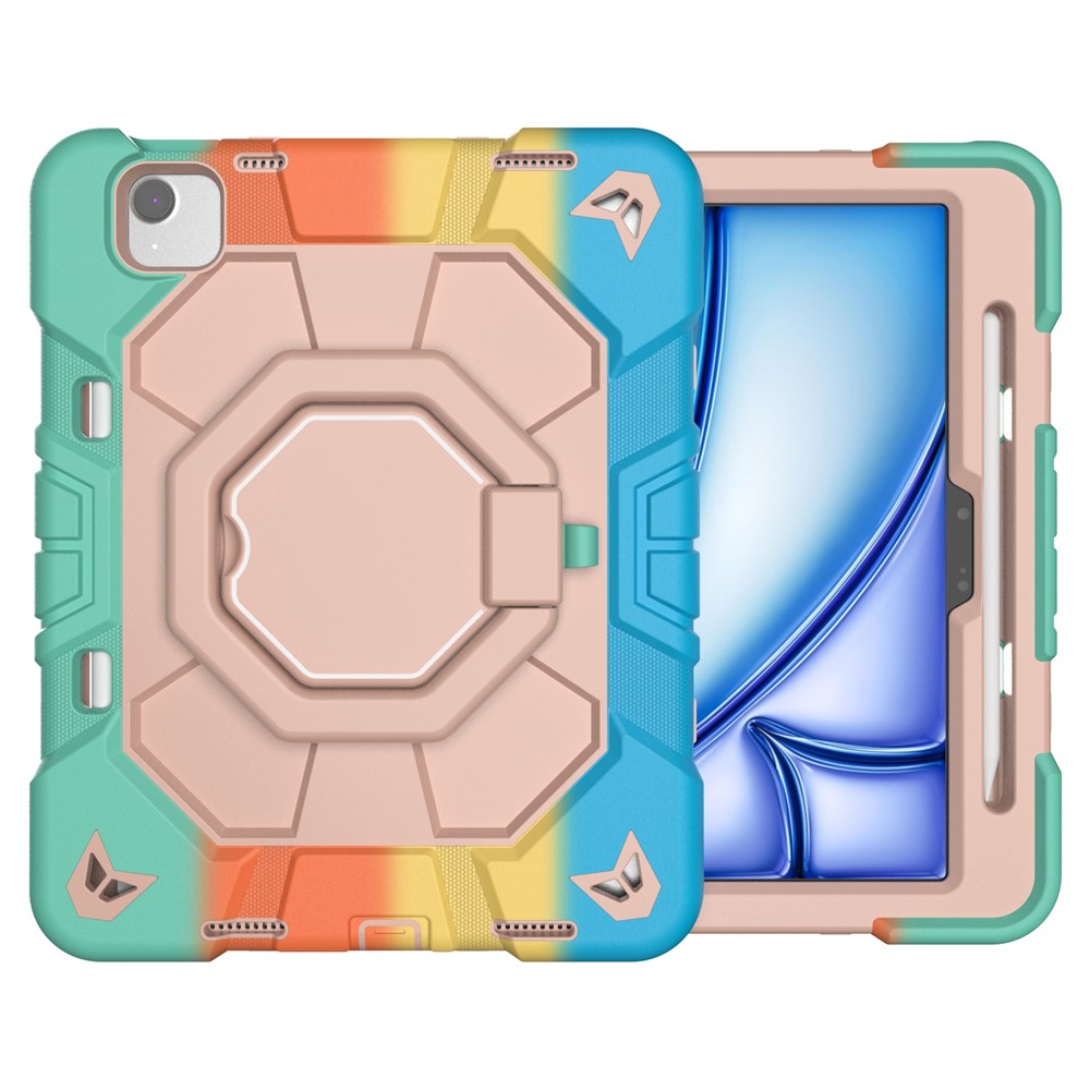 For iPad Air 11 (2025) / (2024) Case with Hand Grip Kickstand PC + Silicone Tablet Cover - Rainbow
