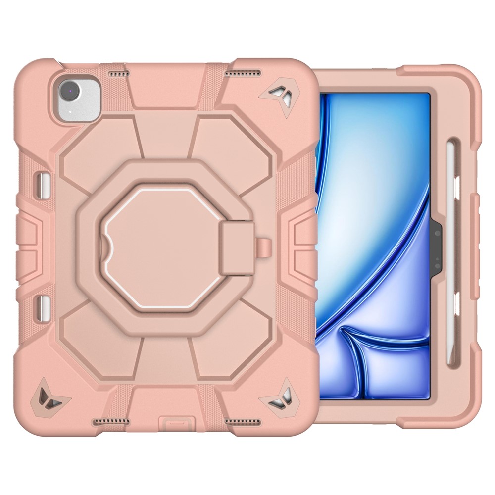 For iPad Air 11 (2025) / (2024) Case with Hand Grip Kickstand PC + Silicone Tablet Cover - Pink + Pink