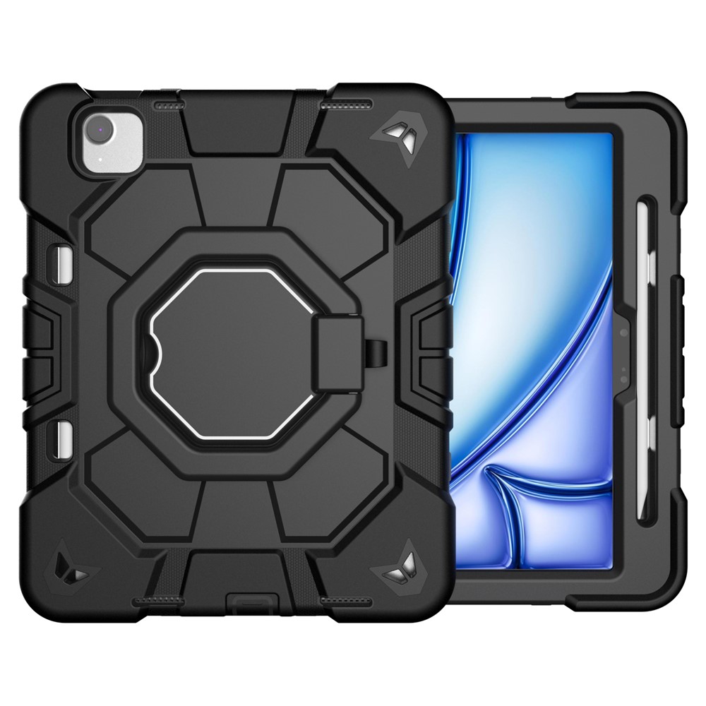 For iPad Air 11 (2025) / (2024) Case with Hand Grip Kickstand PC + Silicone Tablet Cover - Black