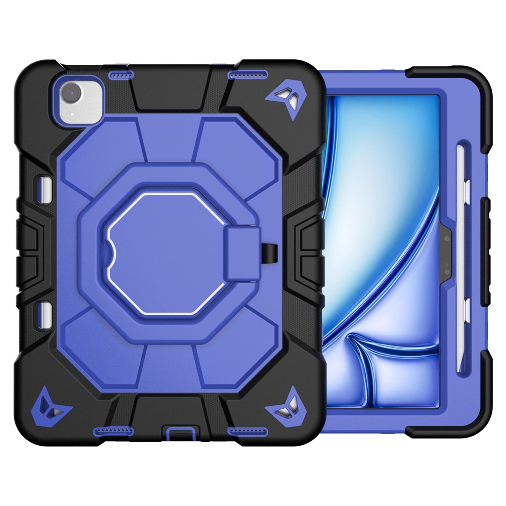For iPad Air 11 (2025) / (2024) Case with Hand Grip Kickstand PC + Silicone Tablet Cover - Black + Blue