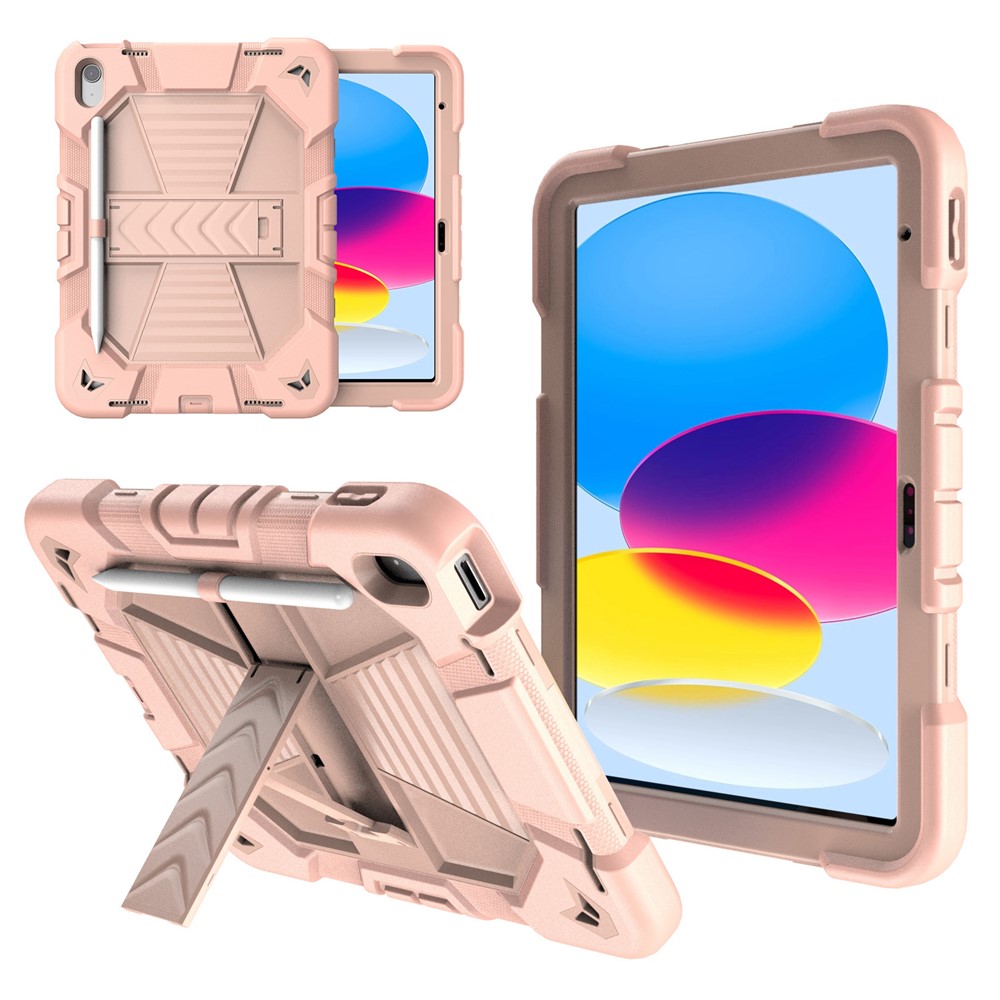 For iPad (2025) / 10.9 (2022) Tablet Case with Kickstand PC + Silicone Shockproof Protective Cover - Pink