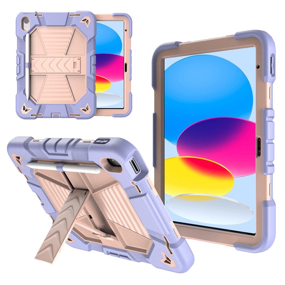 For iPad (2025) / 10.9 (2022) Tablet Case with Kickstand PC + Silicone Shockproof Protective Cover - Purple + Pink