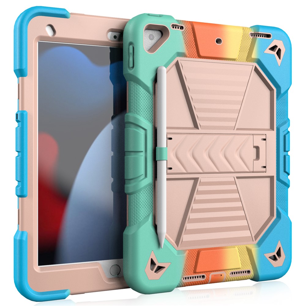 Tablet Case with Kickstand For iPad 10.2 (2021) / (2020) / (2019) PC + Silicone Shockproof Protective Cover - Rainbow