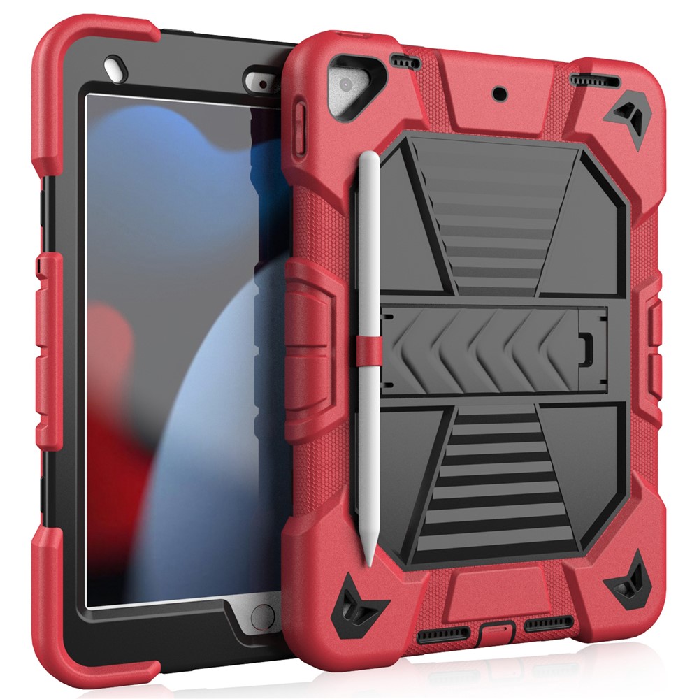 Tablet Case with Kickstand For iPad 10.2 (2021) / (2020) / (2019) PC + Silicone Shockproof Protective Cover - Red + Black