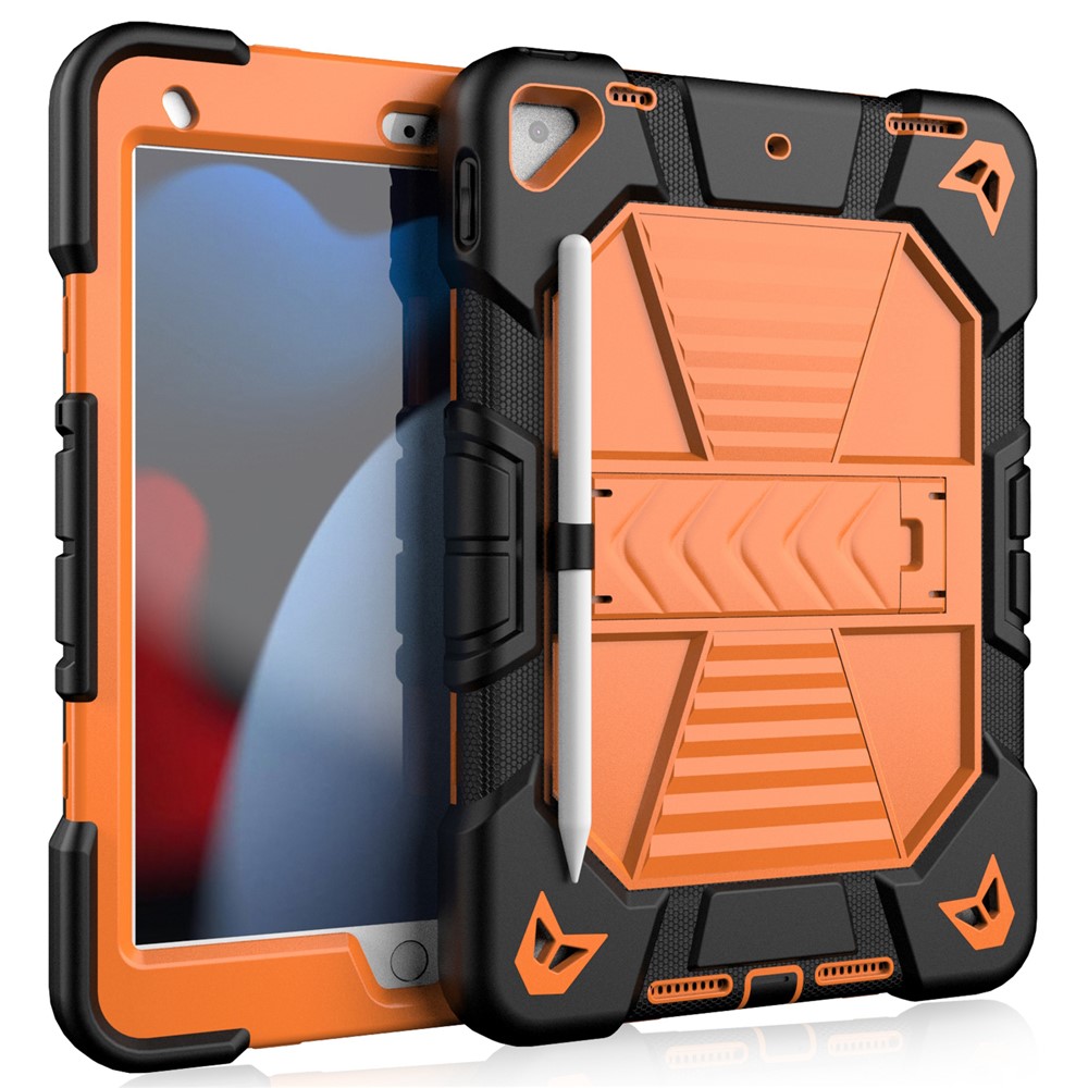 Tablet Case with Kickstand For iPad 10.2 (2021) / (2020) / (2019) PC + Silicone Shockproof Protective Cover - Black + Orange