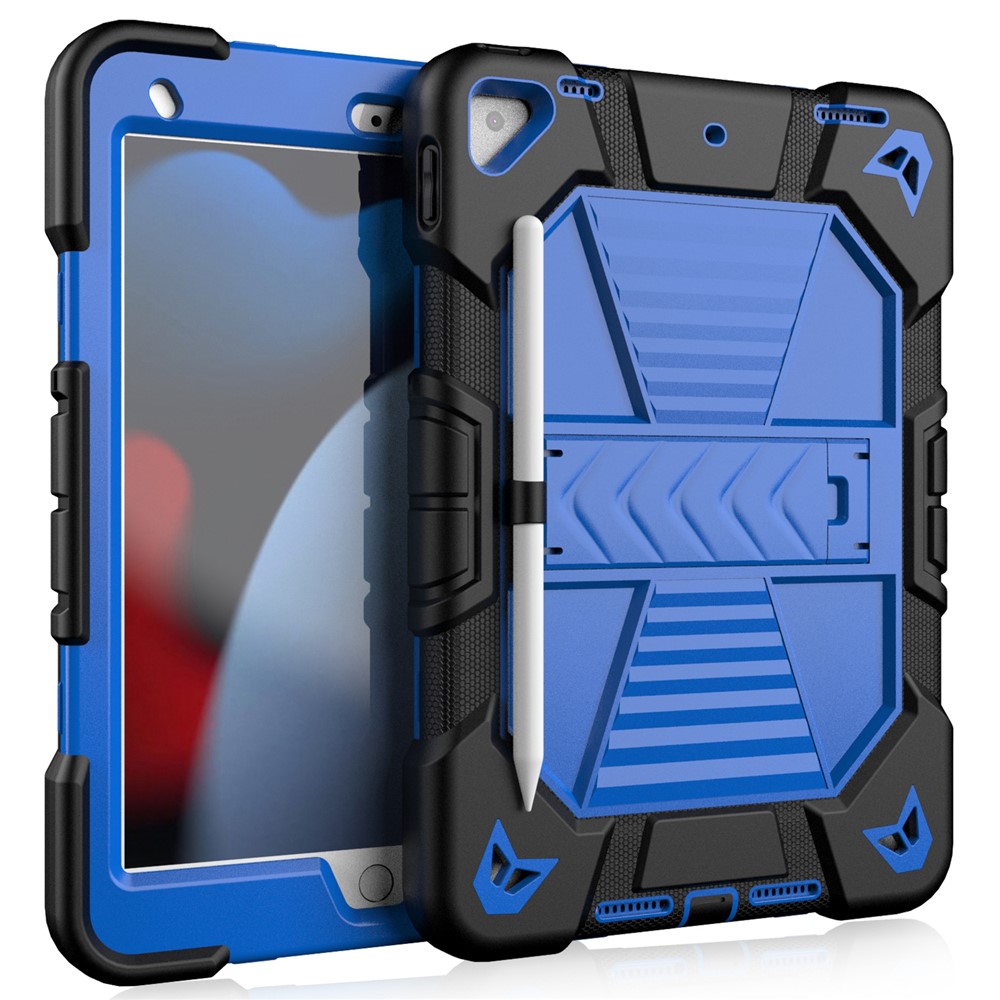 Tablet Case with Kickstand For iPad 10.2 (2021) / (2020) / (2019) PC + Silicone Shockproof Protective Cover - Black + Blue
