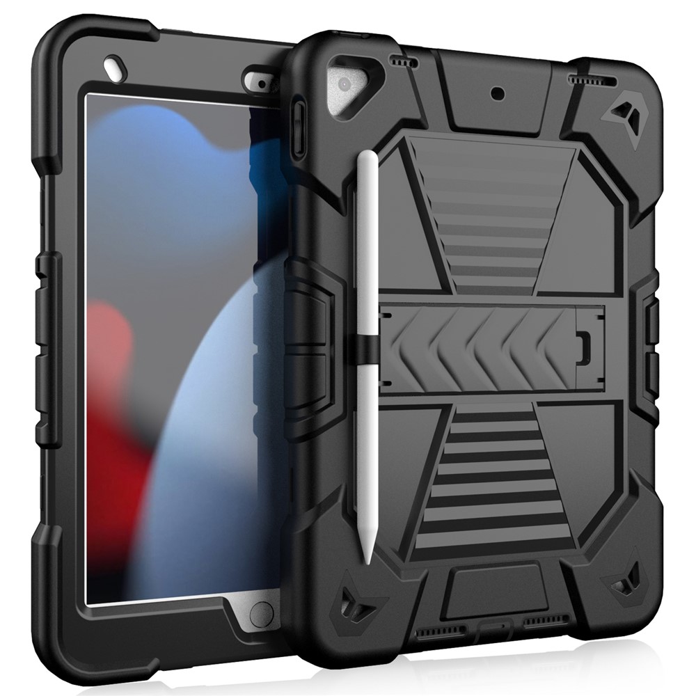 Tablet Case with Kickstand For iPad 10.2 (2021) / (2020) / (2019) PC + Silicone Shockproof Protective Cover - Black