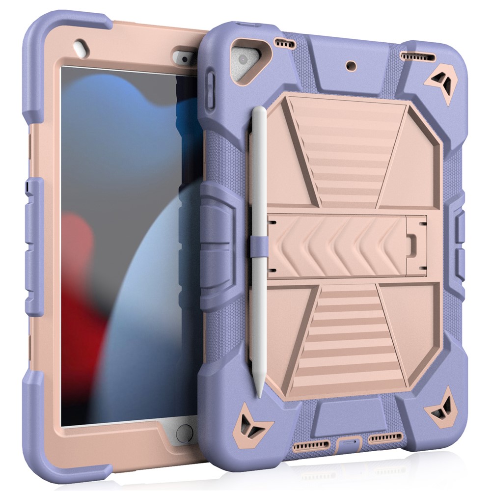Tablet Case with Kickstand For iPad 10.2 (2021) / (2020) / (2019) PC + Silicone Shockproof Protective Cover - Purple + Pink