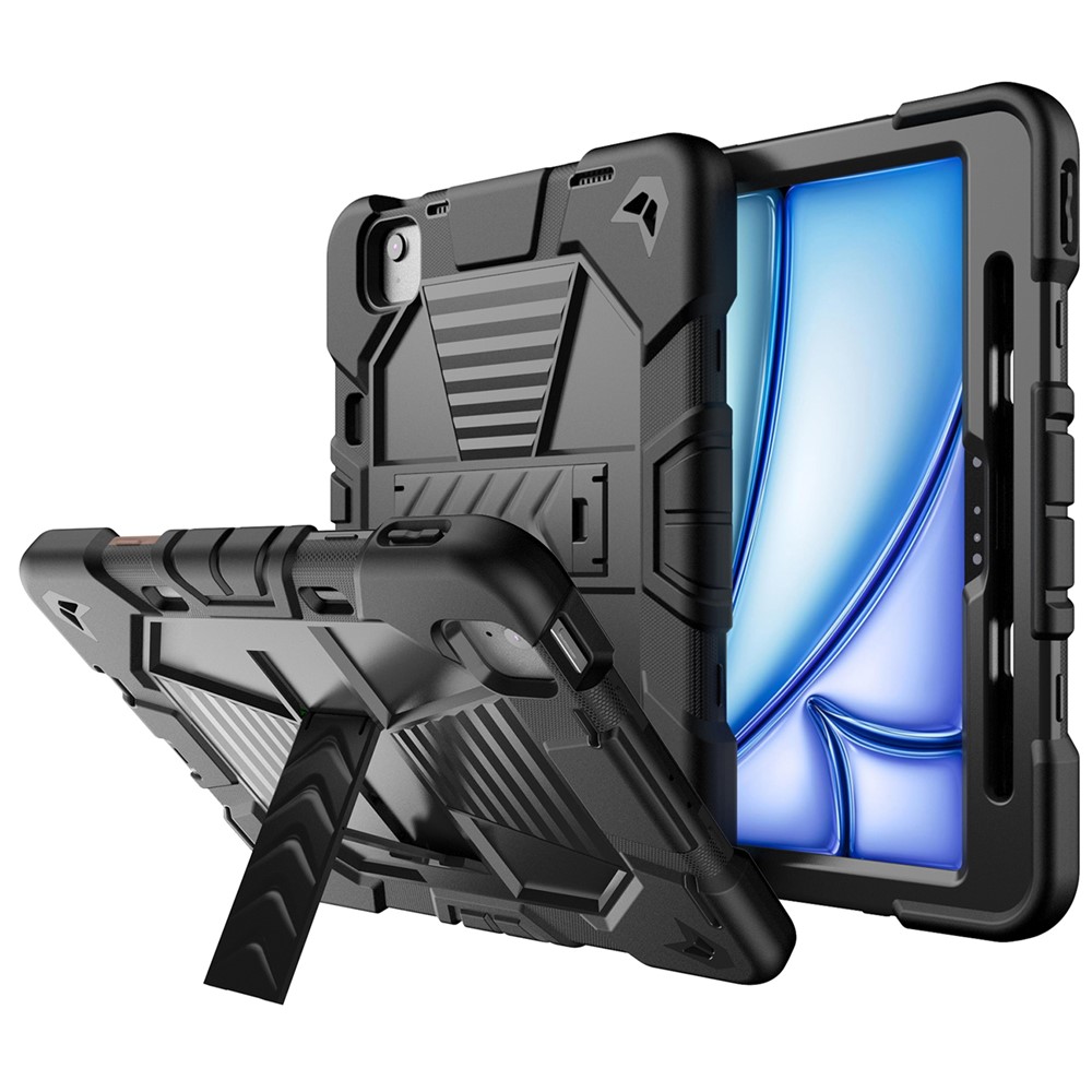 For iPad Air 11 (2025) / (2024) Tablet Case with Kickstand PC + Silicone Shockproof Protective Cover - Black