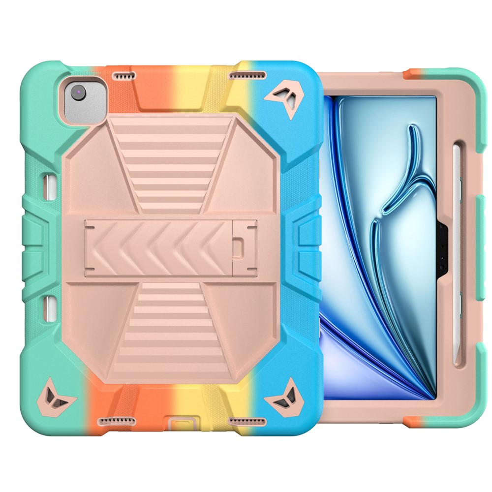 For iPad Air 11 (2025) / (2024) Tablet Case with Kickstand PC + Silicone Shockproof Protective Cover - Rainbow