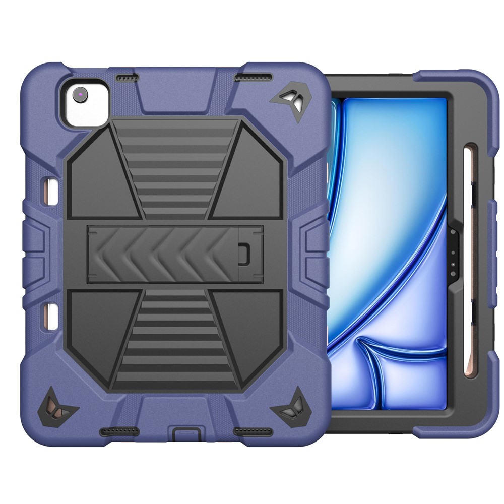 For iPad Air 11 (2025) / (2024) Tablet Case with Kickstand PC + Silicone Shockproof Protective Cover - Navy Blue + Black