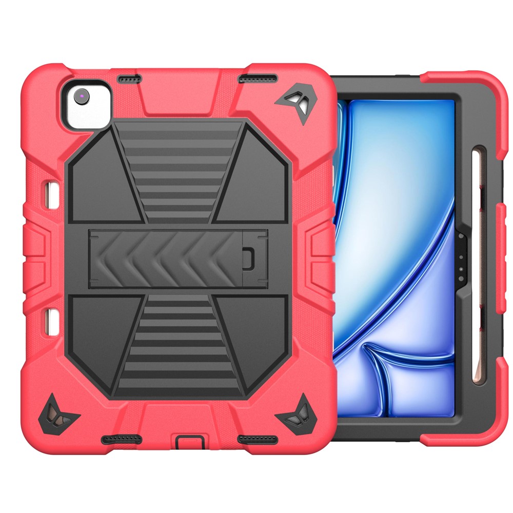 For iPad Air 11 (2025) / (2024) Tablet Case with Kickstand PC + Silicone Shockproof Protective Cover - Red + Black