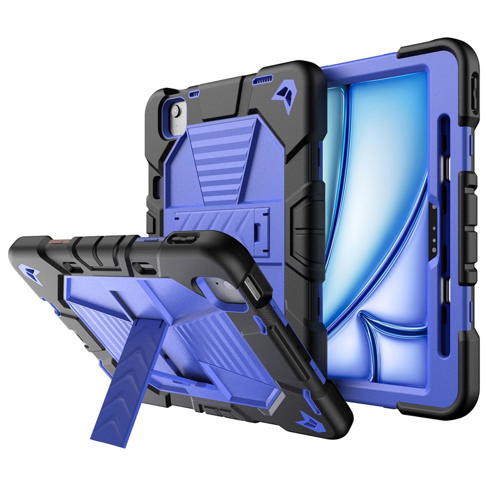 For iPad Air 11 (2025) / (2024) Tablet Case with Kickstand PC + Silicone Shockproof Protective Cover - Black + Blue