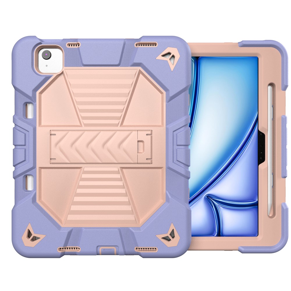 For iPad Air 11 (2025) / (2024) Tablet Case with Kickstand PC + Silicone Shockproof Protective Cover - Purple + Pink