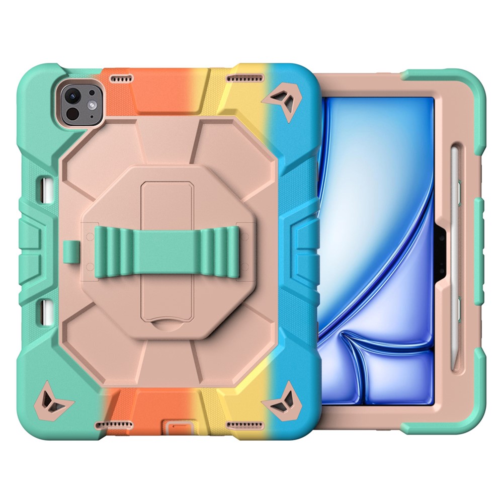 For iPad Pro 11 (2025) / 11 (2024) Case with Kickstand Wrist Strap PC + Silicone Tablet Cover - Rainbow